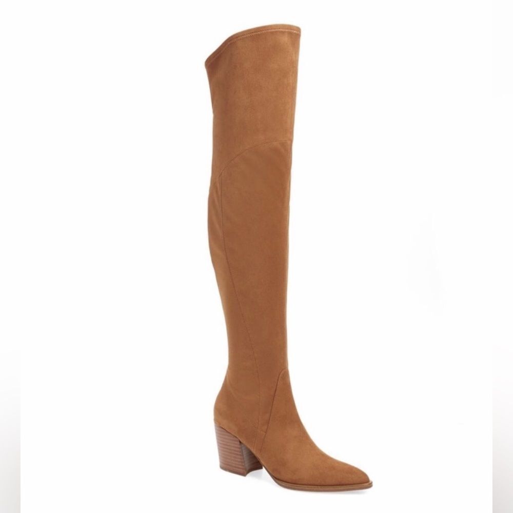 MARC FISHER Brown Suede Over The Knee Boot Chunky Block Heel‎ Western Size 9 New